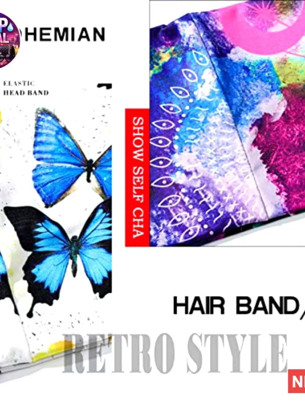 Wide Boho Headbands Butterfly Stretch Button Hair Bands Headwrap